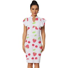 Summer Fruits Pattern T- Shirt Summer Fruit T- Shirt Vintage Frill Sleeve V-neck Bodycon Dress