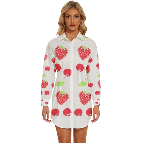 Summer Fruits Pattern T- Shirt Summer Fruit T- Shirt Womens Long Sleeve Shirt Dress by maxcute