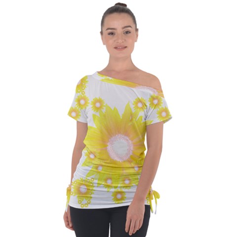 Sunflower Heart T- Shirt Sunflower Hearts, Sunflowers, Heart, Bloom T- Shirt Off Shoulder Tie-up Tee by maxcute