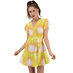 Sunflower Heart T- Shirt Sunflower Hearts, Sunflowers, Heart, Bloom T- Shirt Flutter Sleeve Wrap Dress by maxcute