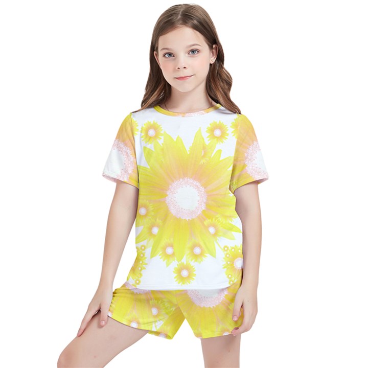 Sunflower Heart T- Shirt Sunflower Hearts, Sunflowers, Heart, Bloom T- Shirt Kids  Tee And Sports Shorts Set