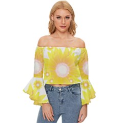 Sunflower Heart T- Shirt Sunflower Hearts, Sunflowers, Heart, Bloom T- Shirt Off Shoulder Flutter Bell Sleeve Top by maxcute