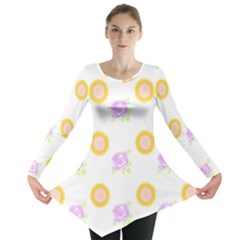 Sunflowers And Roses Pattern T- Shirt Sunflowers And Roses Pattern T- Shirt Long Sleeve Tunic  by maxcute