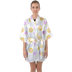 Sunflowers And Roses Pattern T- Shirt Sunflowers And Roses Pattern T- Shirt Half Sleeve Satin Kimono  by maxcute