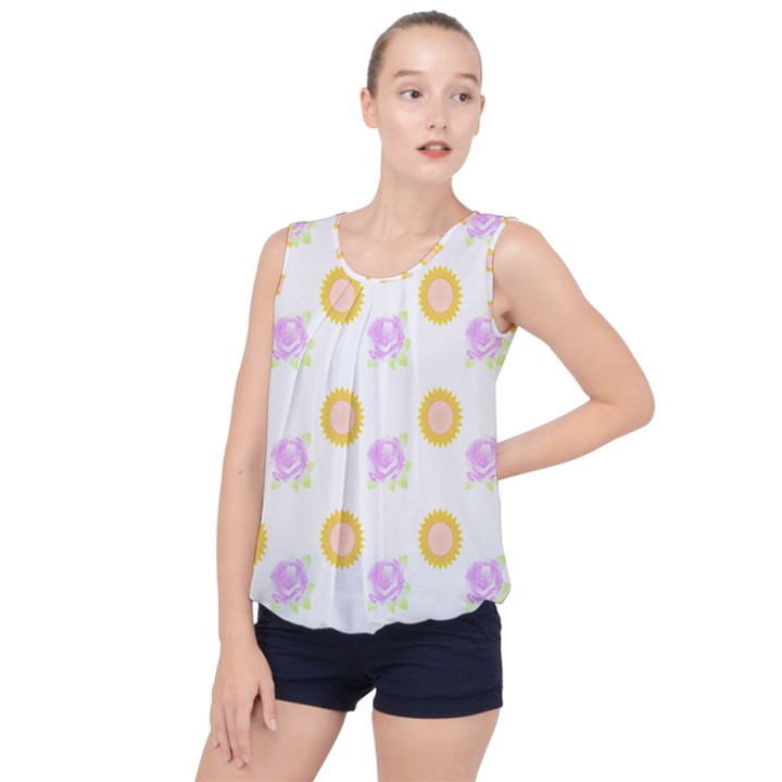 Sunflowers And Roses Pattern T- Shirt Sunflowers And Roses Pattern T- Shirt Bubble Hem Chiffon Tank Top