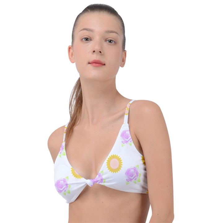 Sunflowers And Roses Pattern T- Shirt Sunflowers And Roses Pattern T- Shirt Knot Up Bikini Top