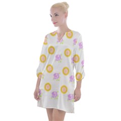 Sunflowers And Roses Pattern T- Shirt Sunflowers And Roses Pattern T- Shirt Open Neck Shift Dress by maxcute