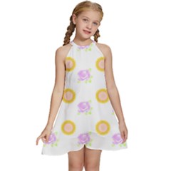 Sunflowers And Roses Pattern T- Shirt Sunflowers And Roses Pattern T- Shirt Kids  Halter Collar Waist Tie Chiffon Dress by maxcute