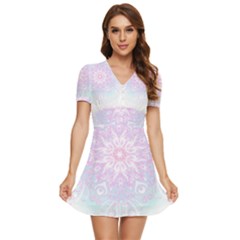 Symmetry T- Shirt Pastel Eye See You T- Shirt V-neck High Waist Chiffon Mini Dress