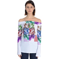 Tiger Face T- Shirttiger T- Shirt (2) Off Shoulder Long Sleeve Top by maxcute