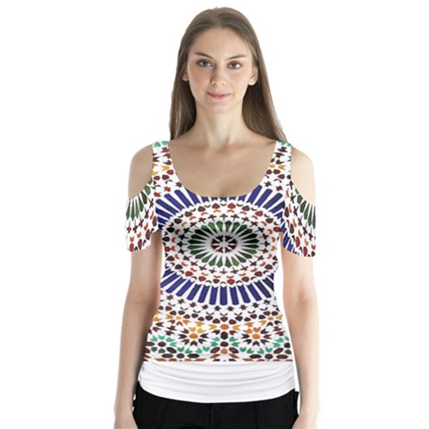 Tiles T- Shirttile Pattern, Moroccan Zellige Tilework T- Shirt Butterfly Sleeve Cutout Tee  by maxcute