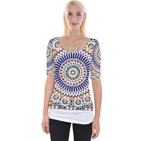 Tiles T- Shirttile Pattern, Moroccan Zellige Tilework T- Shirt Wide Neckline Tee by maxcute