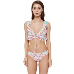 Toucan T- Shirt Toucan Pattern T- Shirt Low Cut Ruffle Edge Bikini Set