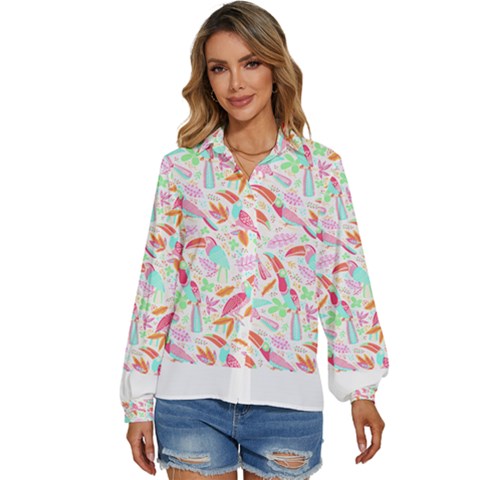 Toucan T- Shirt Toucan Pattern T- Shirt Women s Long Sleeve Button Down Shirt by maxcute