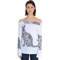 Trippy T- Shirt Cat Silhouette T- Shirt Off Shoulder Long Sleeve Top by maxcute