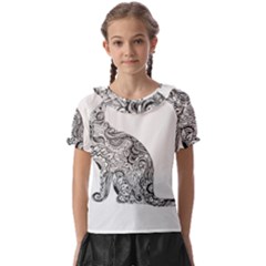 Trippy T- Shirt Cat Silhouette T- Shirt Kids  Frill Chiffon Blouse by maxcute