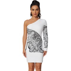 Trippy T- Shirt Cat Silhouette T- Shirt Long Sleeve One Shoulder Mini Dress by maxcute