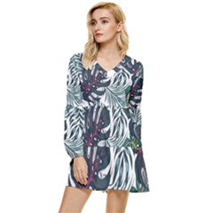 Tropic T- Shirt Tropic Botanicals T- Shirt Tiered Long Sleeve Mini Dress by maxcute