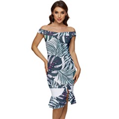 Tropic T- Shirt Tropic Botanicals T- Shirt Off Shoulder Ruffle Split Hem Bodycon Dress