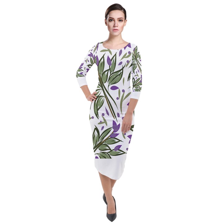 Tropical Island T- Shirt Pattern Love Collection 3 Quarter Sleeve Midi Velour Bodycon Dress