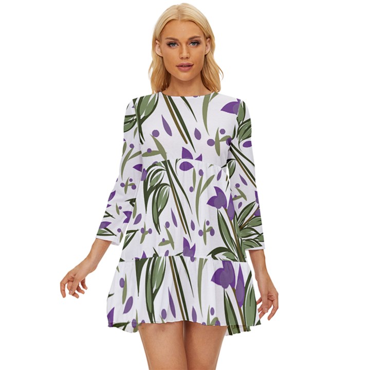 Tropical Island T- Shirt Pattern Love Collection 3 Long Sleeve Babydoll Dress