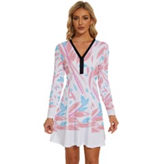 Tropical Island T- Shirt Pattern Love Collection T- Shirt Long Sleeve Deep V Mini Dress 