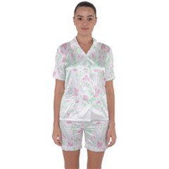 Tropical Island T- Shirt Pattern Love Collection Satin Short Sleeve Pajamas Set by maxcute