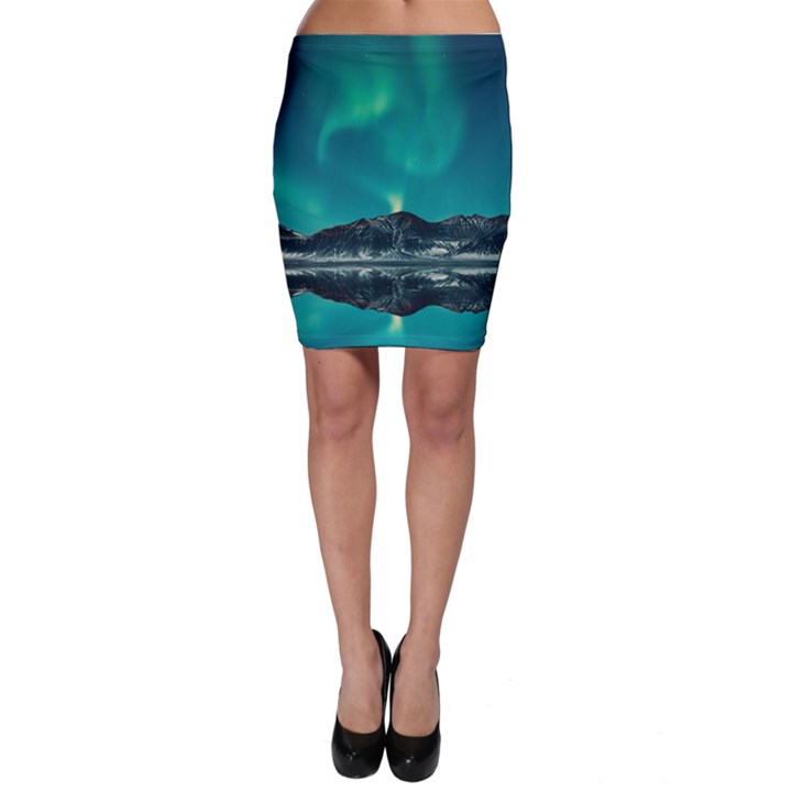 Blue And Green Sky And Mountain Bodycon Skirt