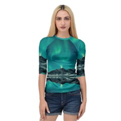 Blue And Green Sky And Mountain Quarter Sleeve Raglan Tee