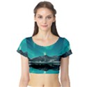 Blue And Green Sky And Mountain Short Sleeve Crop Top View1