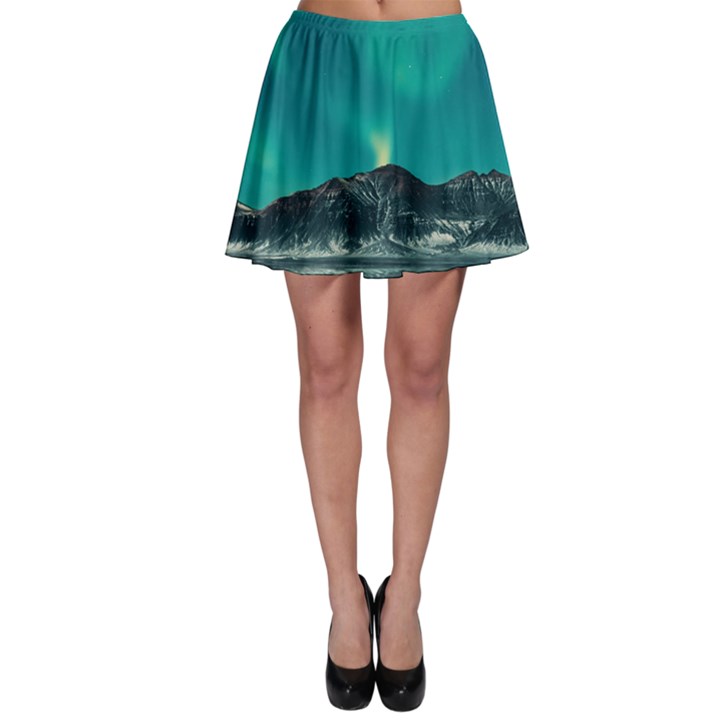 Blue And Green Sky And Mountain Skater Skirt