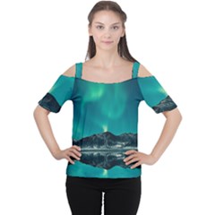 Blue And Green Sky And Mountain Cutout Shoulder Tee