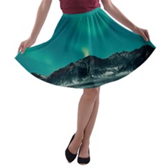 Blue And Green Sky And Mountain A-line Skater Skirt by Jancukart