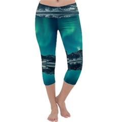 Blue And Green Sky And Mountain Capri Yoga Leggings