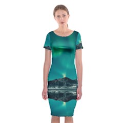 Blue And Green Sky And Mountain Classic Short Sleeve Midi Dress