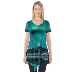 Blue And Green Sky And Mountain Short Sleeve Tunic 