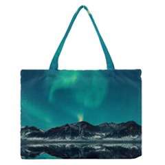 Blue And Green Sky And Mountain Zipper Medium Tote Bag