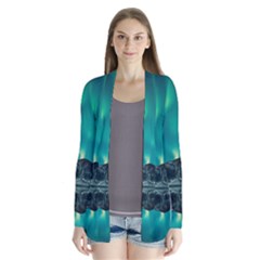 Blue And Green Sky And Mountain Drape Collar Cardigan