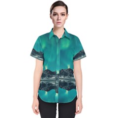 Blue And Green Sky And Mountain Women s Short Sleeve Shirt