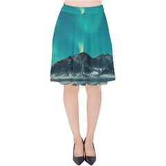 Blue And Green Sky And Mountain Velvet High Waist Skirt by Jancukart