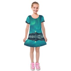 Blue And Green Sky And Mountain Kids  Short Sleeve Velvet Dress by Jancukart