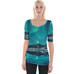 Blue And Green Sky And Mountain Wide Neckline Tee