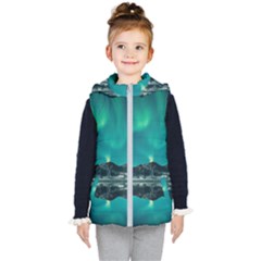 Blue And Green Sky And Mountain Kids  Hooded Puffer Vest by Jancukart