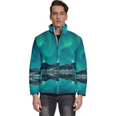 Blue And Green Sky And Mountain Men s Puffer Bubble Jacket Coat