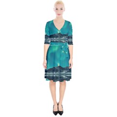 Blue And Green Sky And Mountain Wrap Up Cocktail Dress