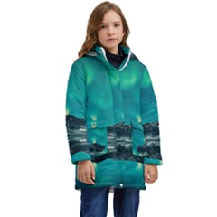 Blue And Green Sky And Mountain Kid s Hooded Longline Puffer Jacket by Jancukart