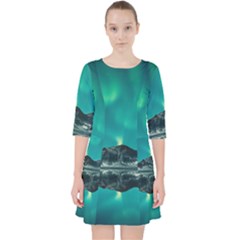 Blue And Green Sky And Mountain Quarter Sleeve Pocket Dress