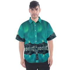 Blue And Green Sky And Mountain Men s Short Sleeve Shirt