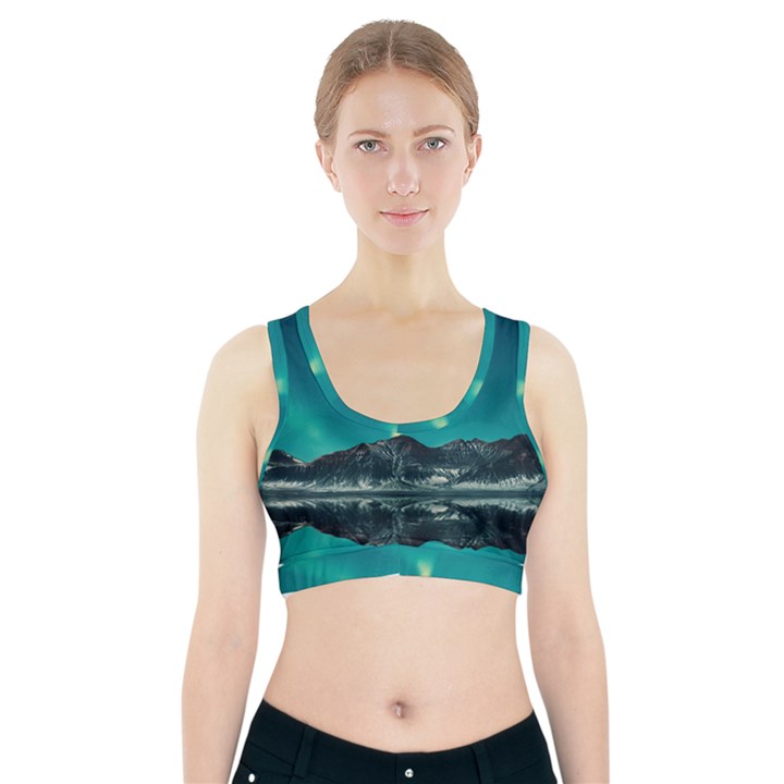 Blue And Green Sky And Mountain Sports Bra With Pocket