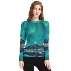 Blue And Green Sky And Mountain Women s Long Sleeve Rash Guard